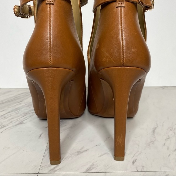 Michael Kors Lawson Open Toe Brown Leather Heeled Bootie 9M - Picture 4 of 16